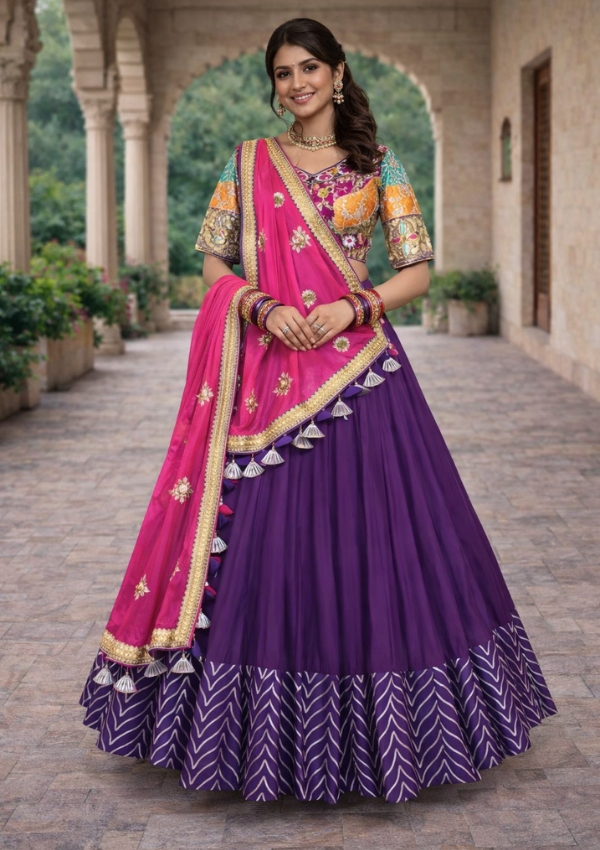 Purple Lehenga with Pink Dupatta